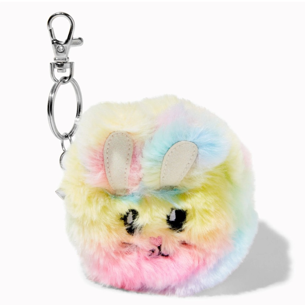 Pastel Rainbow Bunny Pom Keychain kawaii